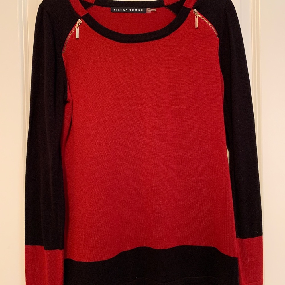 Red and black color block sweater